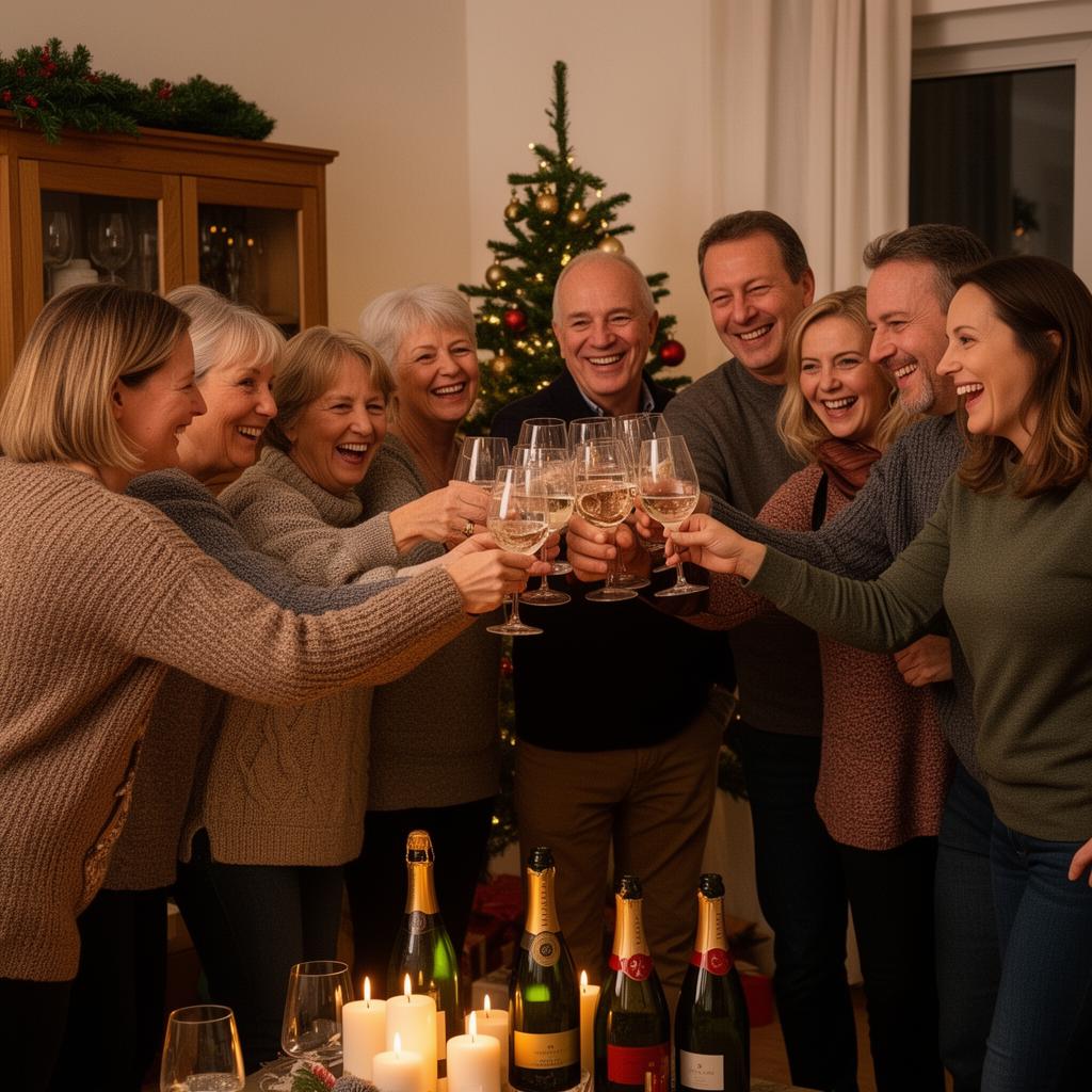 The broader Ginestrelle family raising glasses together at Christmas